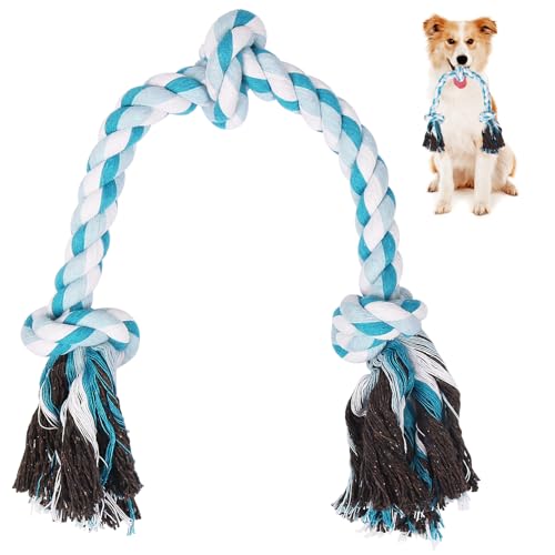 SZEE Dog Rope Toys, 24 in 3 Knots Chew Rope for Medium and Large Dogs, Natural Cotton Pet Pull Toy for Tug of War and Teeth Cleaning (Blue) - color: Blue, size: Medium