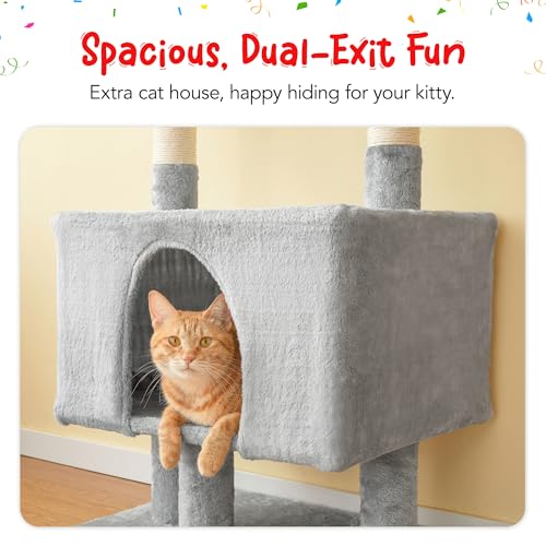 Cat Tree, Floor to Ceiling Cat Tower Adjustable Height [92.9-102.4 in=235-258cm], 7 Tiers Cat Climbing Play House with Scratching Post, Cozy Condo&Hammocks for Indoor Cats, Light Grey - color: Light Grey