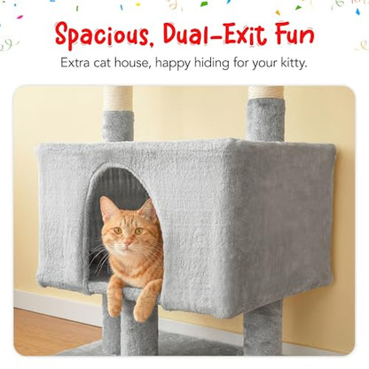 Cat Tree, Floor to Ceiling Cat Tower Adjustable Height [92.9-102.4 in=235-258cm], 7 Tiers Cat Climbing Play House with Scratching Post, Cozy Condo&Hammocks for Indoor Cats, Light Grey - color: Light Grey