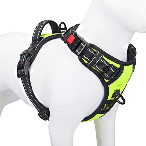 PHOEPET No Pull Dog Harnesses for Small Dogs Reflective Adjustable Front Clip Vest with Handle 2 Metal Rings 3 Buckles [Easy to Put on & Take Off](S, Green) - color: Green, size: Small