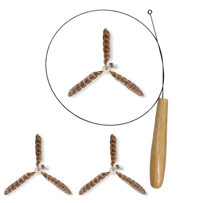 SunGrow Brown Feather Wand, Interactive Indoor Cat Toy with 1 Fishing Pole (34”) and 3 Feather Teasers (7”), Flexible Rod, Feline Fitness and Entertainment, 1 Set Per Pack
