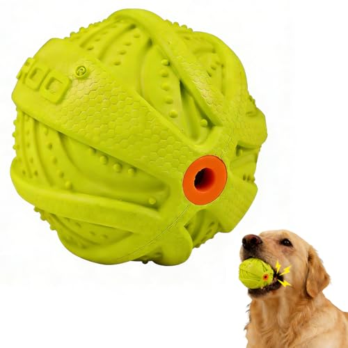 LaRoo Squeaky Dog Ball Toy,Durable Natural Rubber Squeaker Ball Throwing Training,Teeth Cleaning Chew Toy for Pet Medium and Large Dogs (3.5In Green) - color: Green-9cm