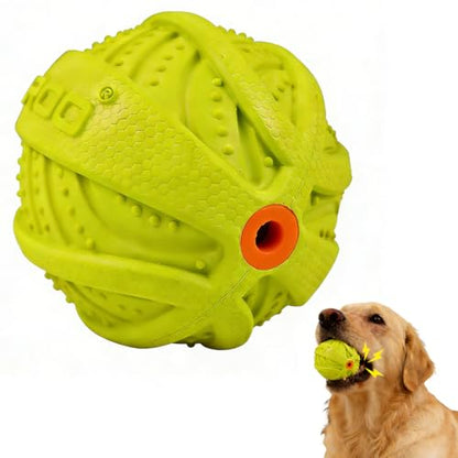 LaRoo Squeaky Dog Ball Toy,Durable Natural Rubber Squeaker Ball Throwing Training,Teeth Cleaning Chew Toy for Pet Medium and Large Dogs (3.5In Green) - color: Green-9cm