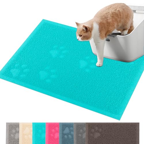 Darkyazi Cat Litter Box Mat for Floor Litter Trapping Mat Non-Slip Backing, Scatter Control, Easy Clean, Water Resistant, Soft on Paws (15.75" x 11.75",Lake Blue) - color: Lake Blue