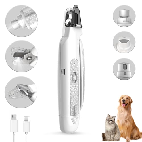 CATPICK 2-in-1 Cat Nail Clippers & Dog Nail Clippers Trimmers for Large Medium Small Dogs Cats Claw Trimmer Quick Sensor and Safety Guard USB Rechargeable with 2 LED Lights Dogs Nail Trimmer - color: White 2th Generation