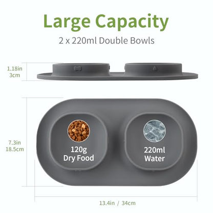 Small Size Puppy Dog Bowls: Food and Water Bowls Set for Small Dogs, No-Spill Non-Skid Dog Dish, Grey - color: Grey
