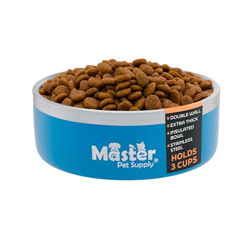 Master Pet Supply Stainless Steel Dog Bowls - 25 oz, Heavy Duty - True Blue, Double Wall Extra-Thick Insulated, Non-Slip Pet Water Bowl for Dogs, Cats & Pets, Anti Rust Metal, Dish Washer Safe - color: True Blue, size: 3 Cups (25 oz)