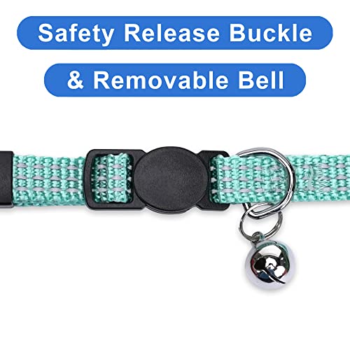 Pawtitas Reflective Teal Cat Collar with Safety Buckle and Removable Bell for Kitten and Cats - color: Reflective Teal