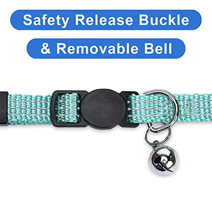 Pawtitas Reflective Teal Cat Collar with Safety Buckle and Removable Bell for Kitten and Cats - color: Reflective Teal