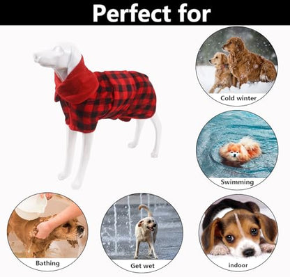 Geyecete Dog Drying Coat - Fast Drying Dog Bathrobe Towel - Microfibre Super Absorbent Pet Cat Bath Robe - Red Black Grid-S - color: Red Black Grid, size: Small