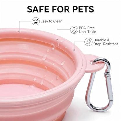Collapsible Dog Bowls 2-Pack, Portable Travel Dog Bowl with Carabiner, Food-Grade BPA-Free Silicone Pet Food & Water Bowl for Dogs & Cats, Hiking Walking Camping (Pink and Blue) - color: Pink and blue