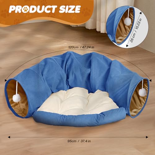 Spardar Bunny Tunnel Bed, 2-in-1 Collapsible Tunnel Tubes Toys, Washable, with Removable Mat Hideout, Interactive Toys for Rabbits Chinchilla Hedgehog Guinea Pigs Kitty, Blue - color: Blue
