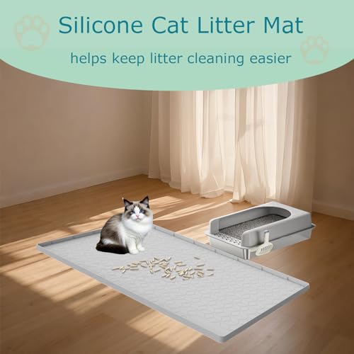 Cat Litter Mat for Litter Box, Silicone Large Cat Litter Trapping Mat - 34x22 in, Waterproof & Non-Slip, Durable & Easy Clean, Light Gray - color: Light Grey, size: 34"L x 22"W