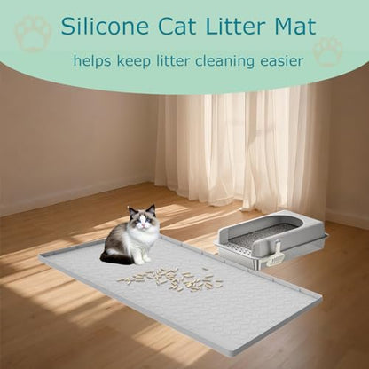 Cat Litter Mat for Litter Box, Silicone Large Cat Litter Trapping Mat - 34x22 in, Waterproof & Non-Slip, Durable & Easy Clean, Light Gray - color: Light Grey, size: 34"L x 22"W