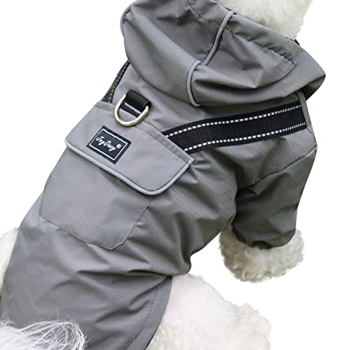 JoyDaog Premium Dog Raincoat with Hood for Extra Small Dogs,Outdoor Sports Waterproof Dog Rain Jacket,Puppy Raincoat with Pockets,Grey XS - color: Grey, size: X-Small