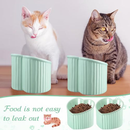 Mumufy 2 Pcs Ceramic Elevated Cat Bowls Tilted Elevated Raised Pet Bowls Anti Vomit Cat Dish for Indoor Stress Free Water Dish Feeder for Puppies, Heart Shaped(Grass Green) - color: Grass Green