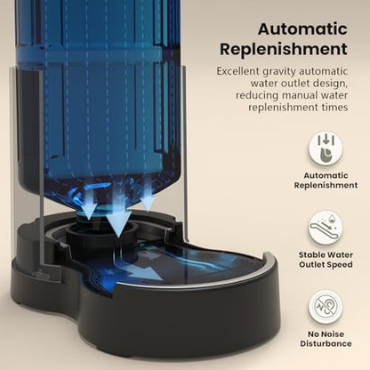 CZPET Automatic 4L/135Oz/1Gal Cat Water Dispenser with Stainless Steel Bowl, Gravity Waterer for Small Medium Dog Puppy Kitten (Black) - color: Black