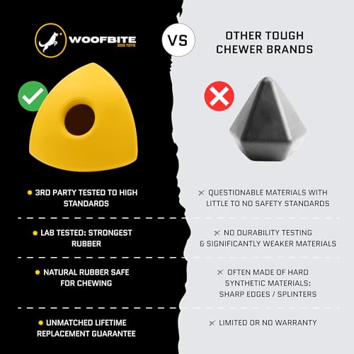 Virtually Indestructible Pyramid Dog Toy - Lifetime Replacement - Tough, Durable Chew Toy for Aggressive Chewers - Safe Non-Toxic Natural Rubber - Chew, Tug, Fetch - Med/Large Breed - 5"x4"