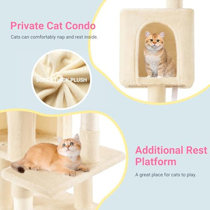 Allewie 29 Inches Cat Tree Tower/Plush Perches Platform/Condo/House/Sisal Scratching Posts/Multi-Level Activity Center Furniture for Kittens/Beige - color: Beige