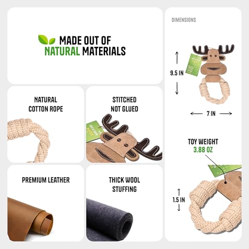 Cotton Rope Ring Dog Chew Toy for Small Dogs & Puppies - Durable Leather Dog Toy for Light Chewers - Natural & Perfect Puppy Toy for Chewing Exercise & Dental Health (Moose) - style: Cotton Rope Ring - Moose