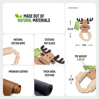 Cotton Rope Ring Dog Chew Toy for Small Dogs & Puppies - Durable Leather Dog Toy for Light Chewers - Natural & Perfect Puppy Toy for Chewing Exercise & Dental Health (Moose) - style: Cotton Rope Ring - Moose