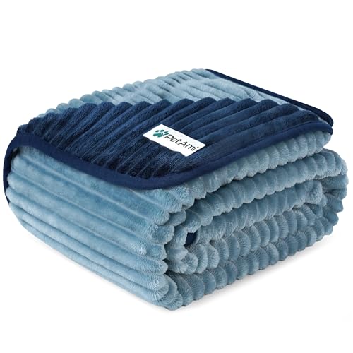 PetAmi Waterproof Dog Blanket, Leakproof Pet Blanket for Small Medium Large Dogs, Reversible Furniture Bed Sofa Couch Cover Protector, Plush Striped Pet Throw for Indoor Cat, 24x32 in, Navy Blue - color: Navy/Blue, size: Small (24x32)