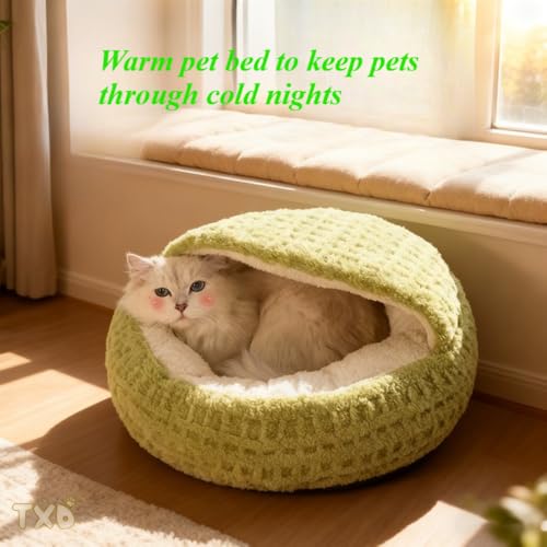 Hooded Plush Cat Bed - Semi-Enclosed Shell Pet Nest, Cozy Warming Anti-Slip Bed for Puppies & Kittens(Purple,L) - color: Purple, size: L