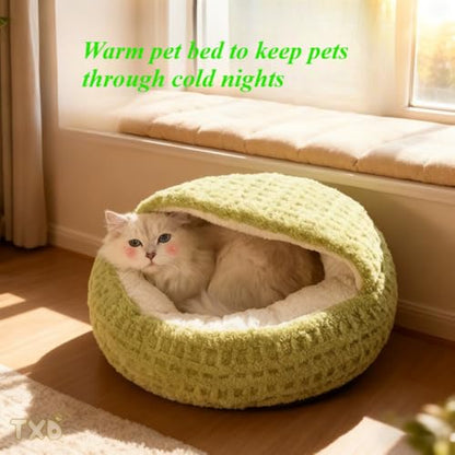 Hooded Plush Cat Bed - Semi-Enclosed Shell Pet Nest, Cozy Warming Anti-Slip Bed for Puppies & Kittens(Purple,L) - color: Purple, size: L