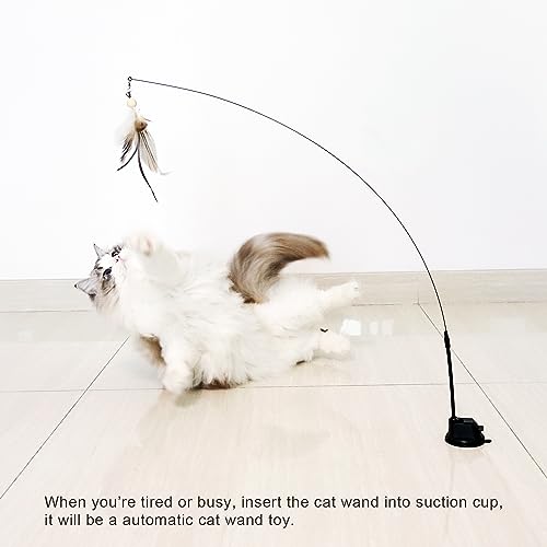 TTcat Cat Wand Toys with Suction Cup, Interactive Bird Simulation Cat Toy Set,Cat Teaser Cat Toys,Flexible Steel Wire and 3Pcs Replacement Feather Refills with Bells. - color: Cat Suction Toys (3Refills)