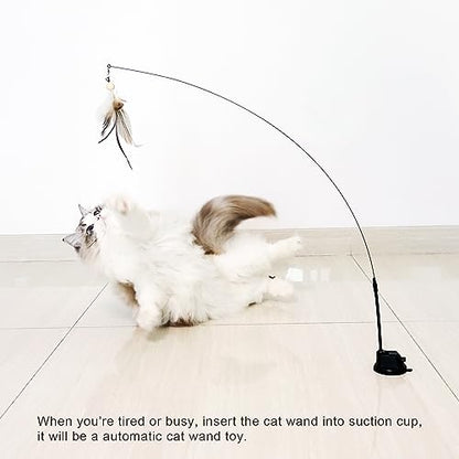 TTcat Cat Wand Toys with Suction Cup, Interactive Bird Simulation Cat Toy Set,Cat Teaser Cat Toys,Flexible Steel Wire and 3Pcs Replacement Feather Refills with Bells. - color: Cat Suction Toys (3Refills)