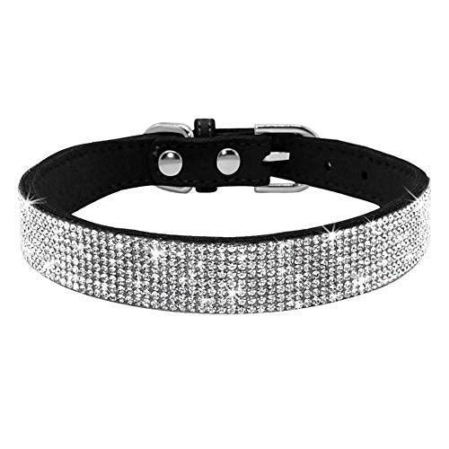 Rhinestone Dog Collar, Cute Dazzling Sparkling Soft Suede Leather Adjustable Pet Dog Cat Collar Crystal Diamond for Puppy Small Medium Large Dogs (XXS:15.5-21cm, Black) - color: Black, size: XXS:15.5 - 21cm