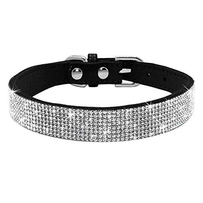 Rhinestone Dog Collar, Cute Dazzling Sparkling Soft Suede Leather Adjustable Pet Dog Cat Collar Crystal Diamond for Puppy Small Medium Large Dogs (XS:21-26cm, Black) - color: Black, size: XS:21 - 26cm