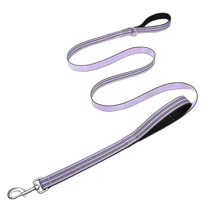 Hikiko Double Handle Traffic Dog Leash Reflective Training Walking Lead for Medium and Large Dogs (Lavender,5FT) - color: Lavender, size: 1 in x 5 ft