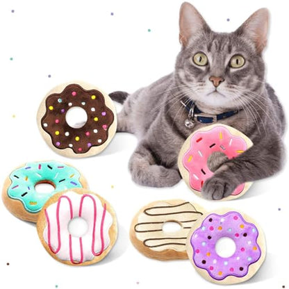 CiyvoLyeen 6 Pack Donut Cat Catnip Toys Kitten Chew Knickknack Sprinkles Interactive Pillows Teeth Grinding Catmint Plush Plaything Kitty Birthday Ideas Supplies 4 Inches - color: Donut - 6Pcs