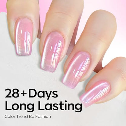 Modelones Cat Eye Gel Nail Polish, 6 Colors Glitter Summer Pink Blue Green Blue Gel Polish Set with Magnet Sparkle Translucent Nail Polish Kit Soak Off Led Nail Art Manicure Salon DIY Gifts - color: A-0 Ice Rainbow