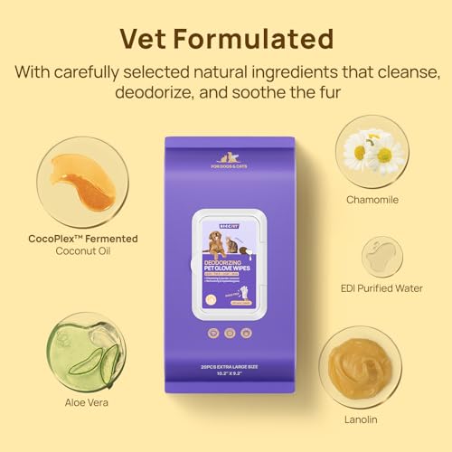 HICC PET Cleaning Deodorizing Glove Wipes for Dogs & Cats, Vet Recommended Hypoallergenic Hydrating & Nourish Fur Pet Grooming Glove Wipes, Pet Bathing Wipes for Horse Coat Care,20pcs Unscented - size: 20 PCS