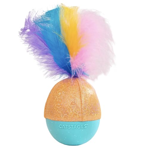 Catstages Whack N' Wobble Ball Intearctive Cat Toy, Weighted Ball with Feathers, Bell, Glitter Fabric & Catnip Oil, Turquoise - color: Whack N’ Wobble Ball, size: 1 Count (Pack of 1)
