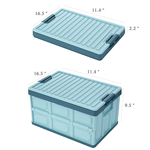 Blue Folding Plastic Stackable Utility Crates 2-Pack, Collapsible Storage Bins with Lids 30L, Durable Containers for Home & Garage Organization - color: Blue