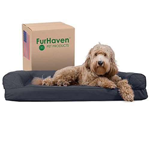Furhaven Cooling Gel Dog Bed for Large/Medium Dogs w/ Removable Bolsters & Washable Cover, For Dogs Up to 55 lbs - Quilted Sofa - Iron Gray, Large - color: Iron Gray, size: Large
