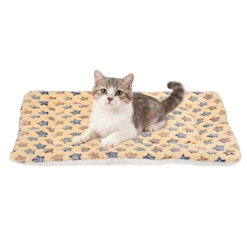 Dog Cat Bed Mat, Soft Coral Fleece Pet Cushion Pad with Cute Star Print, Warm Washable Pet Bed 19x13 Inches, (Coffee), Intended for Medium Small Dog Cat - color: Coffee, size: 19x13 inch
