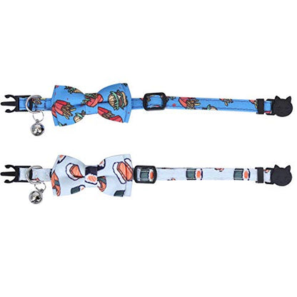2 Pack/Set Cat Collar Breakaway with Cute Bow Tie and Bell for Kitty Adjustable Safety