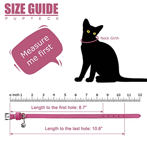 PUPTECK 2 PCS Soft Genuine Leather Cat Kitten Collar with Bells Adjustable for Girl Boy Cats Puppy, Rose Pink - color: Rose&Pink