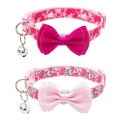 PUPTECK Bowtie Dog Collar with Bell 2 Packs, Adjustable Cute Puppy Collar, Sweet Gift for Small Dogs Pets 11.8-15.7 in - color: Pink, size: 11.8-15.7 in