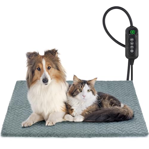 GASUR Pet Heating Pad for Dogs, Waterproof Cat Heating Pad with Timer Temperature Adjustable, Indoor Heated Electric Pet Bed for Cats Dogs, Anti-bite Pet Heated Pad, 35''x24'', Large - color: Grey, size: Large(35"x24")