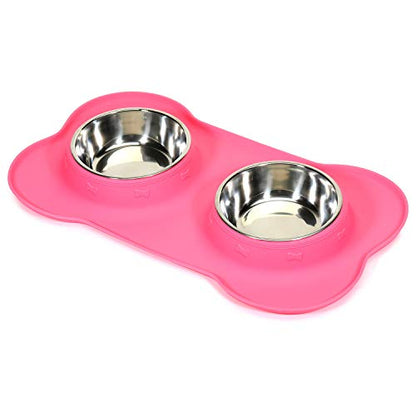 Dog Food Bowls Stainless Steel Pet Bowls & Dog Water Bowls with No-Spill and Non-Skid, Feeder Bowls with Dog Bowl Mat for Dogs Cats and Pets-Pink, 24 0z in Total - color: Pink, size: 1½ Cup/12 oz each