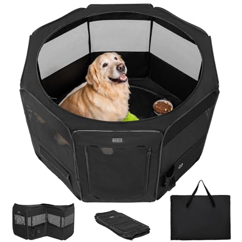 PETSFIT 45.5" Dog Playpen Indoor/Outdoor-Jump-Proof 28.5" Height with Removable Waterproof Mat & Zippered Roof | RV, Camping, Travel Dog Pen | Whelping & Cat Observation Space(45.5"L x 45.5"W x 28.5H) - color: Black