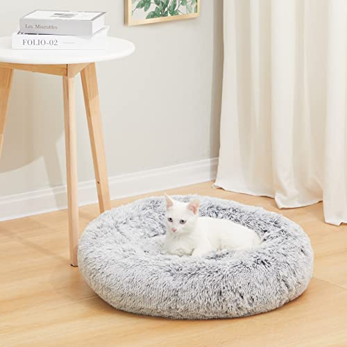 Bedfolks Calming Donut Dog Bed for Small Dogs & Cats, 23 Inches Round, Machine Washable, Anti-Anxiety Plush Bed (Dark Grey, Small) - color: Dark Grey, size: 23.0"L x 23.0"W x 7.0"Th