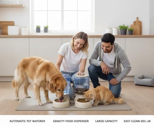 Pet Feeding Solution Automatic Cat & Dog Cafe Feeder and Water Dispenser in Set with Food Scoop - Ito Rocky 6-Meal Automatic Food Dispenser for Small/Middle Puppy and Kitten - color: Grey Feeder and Water Dispender