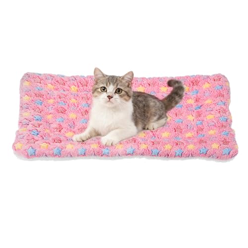 Dog Cat Bed Mat, Soft Coral Fleece Pet Cushion Pad with Cute Star Print, Warm Washable Pet Bed 21x14 Inches, (Pink), Intended for Medium Small Dog Cat - color: Pink, size: 21x14 inch