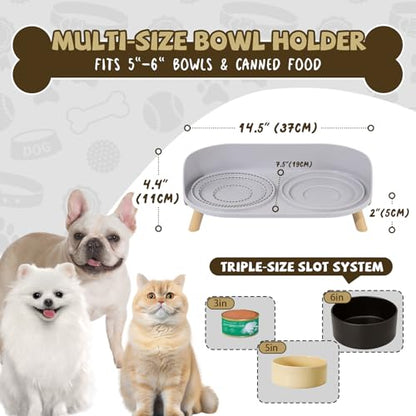 Raised Dog Feeder Bowl Stand - Elevated Dining Table for Small and Medium Dogs and Cats - Fits Food and Water Dish up to 6" Diameter - Grey (Bowls Not Included) - color: Grey, size: Medium